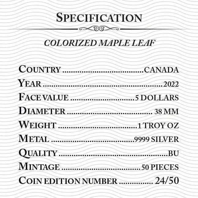 1 UNZE 999 SILBER - MAPLE LEAF / BÄR - NUR 50 STÜCK WELTWEIT - KOLORIERT - SILBERMÜNZE
