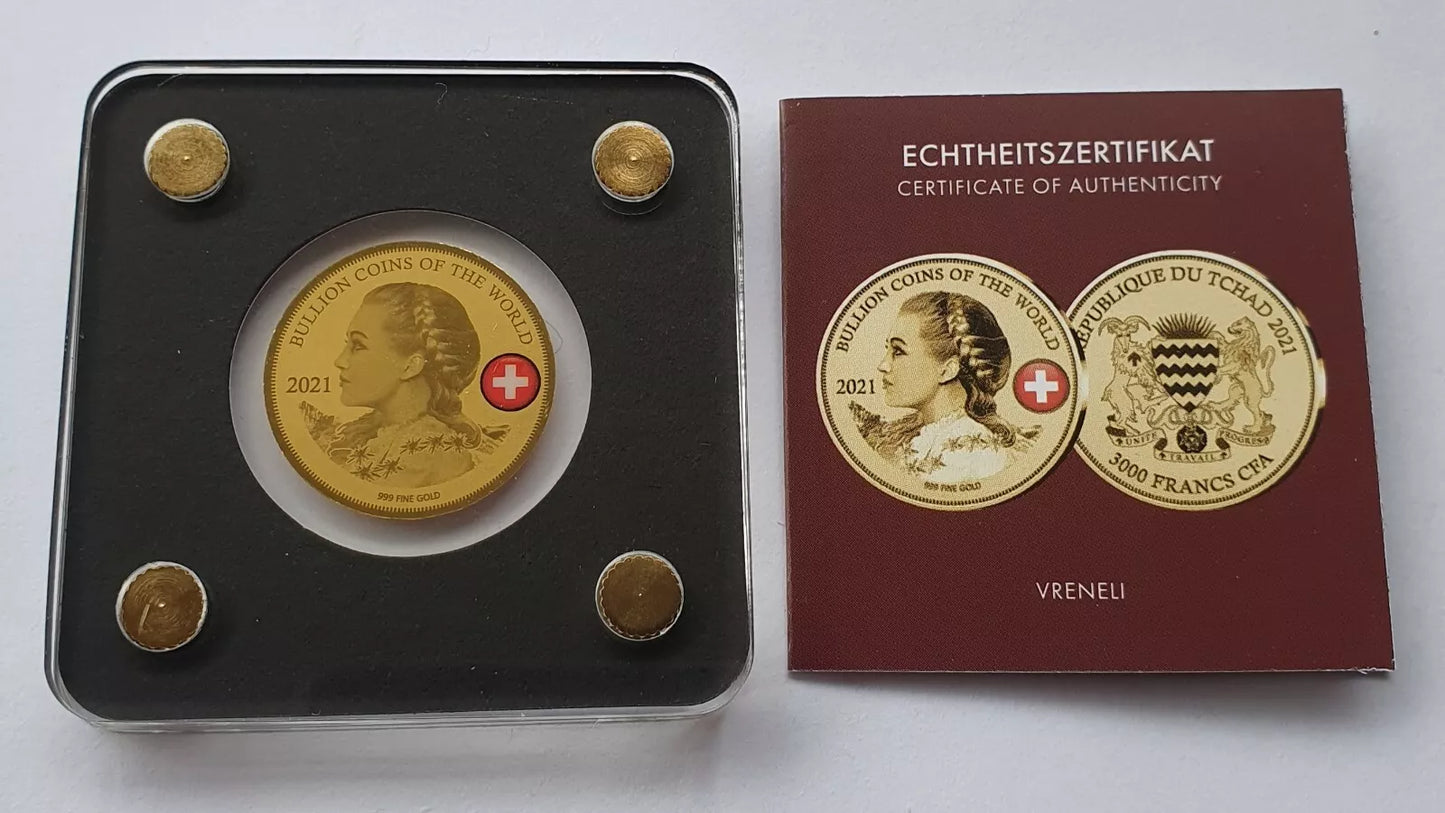 1/500 UNZE GOLD - SCHWEIZ / VERNELI - GOLDMÜNZE