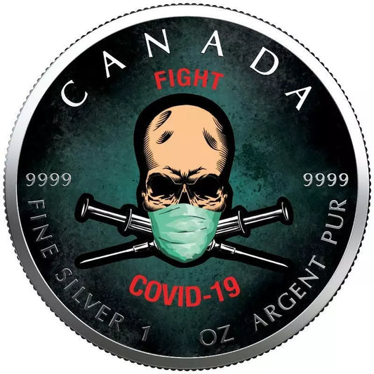 1 UNZE 999 SILBER - PANDEMIE COVID 19 VIRUS - NUR 50 STÜCK WELTWEIT - KOLORIERT - SILBERMÜNZE