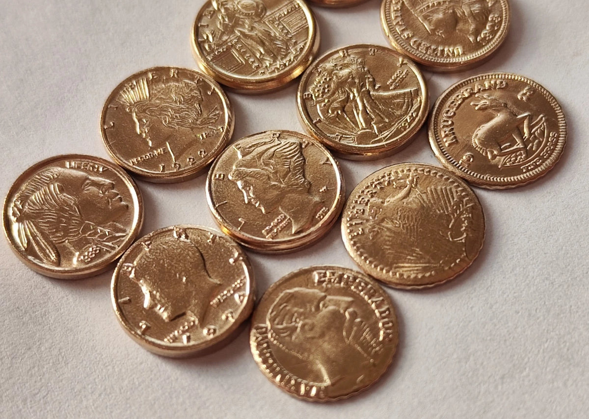 Messing Gold 11 MINIATUR MEDAILLEN - MESSING – Gold Silber Anlage