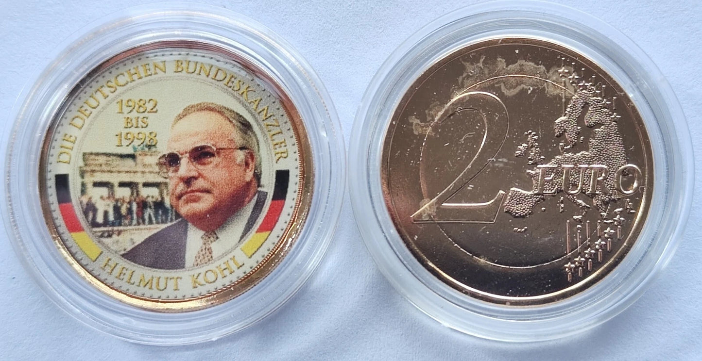 8 x 2 Euro Münzen Set - BRD - Bundeskanzler von Deutschland - koloriert & vergoldet