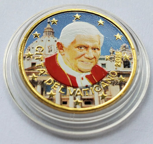 50 EURO CENT MÜNZE - VATIKAN - PAPST BENEDIKT XVI.  - TEILVERGOLDET & KOLORIERT