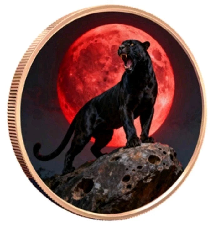 1 UNZE 999 KUPFER - SCHWARZER PANTHER - HIGH RELIEF - KUPFERBARREN - KOLORIERT