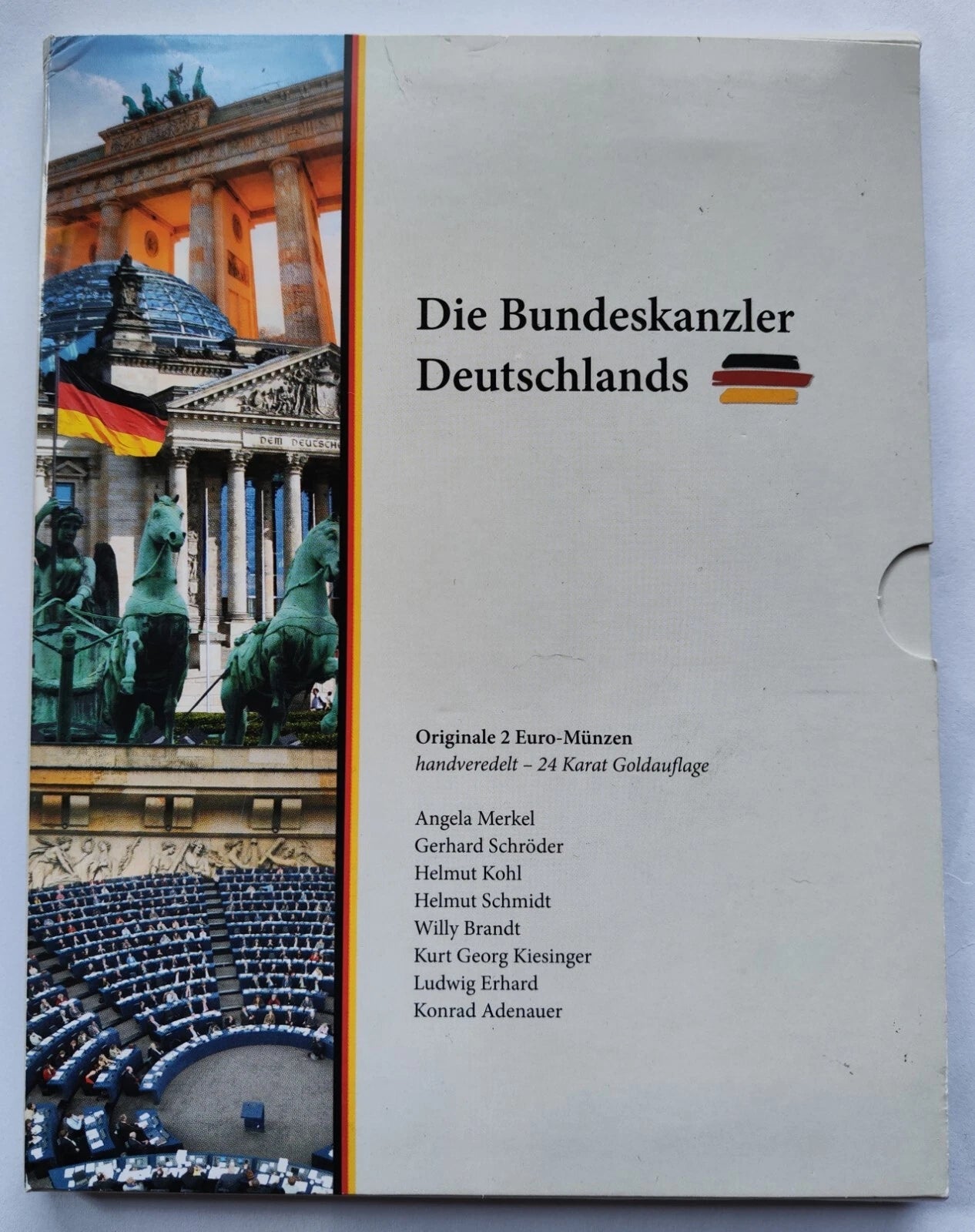 8 x 2 Euro Münzen Set - BRD - Bundeskanzler von Deutschland - koloriert & vergoldet