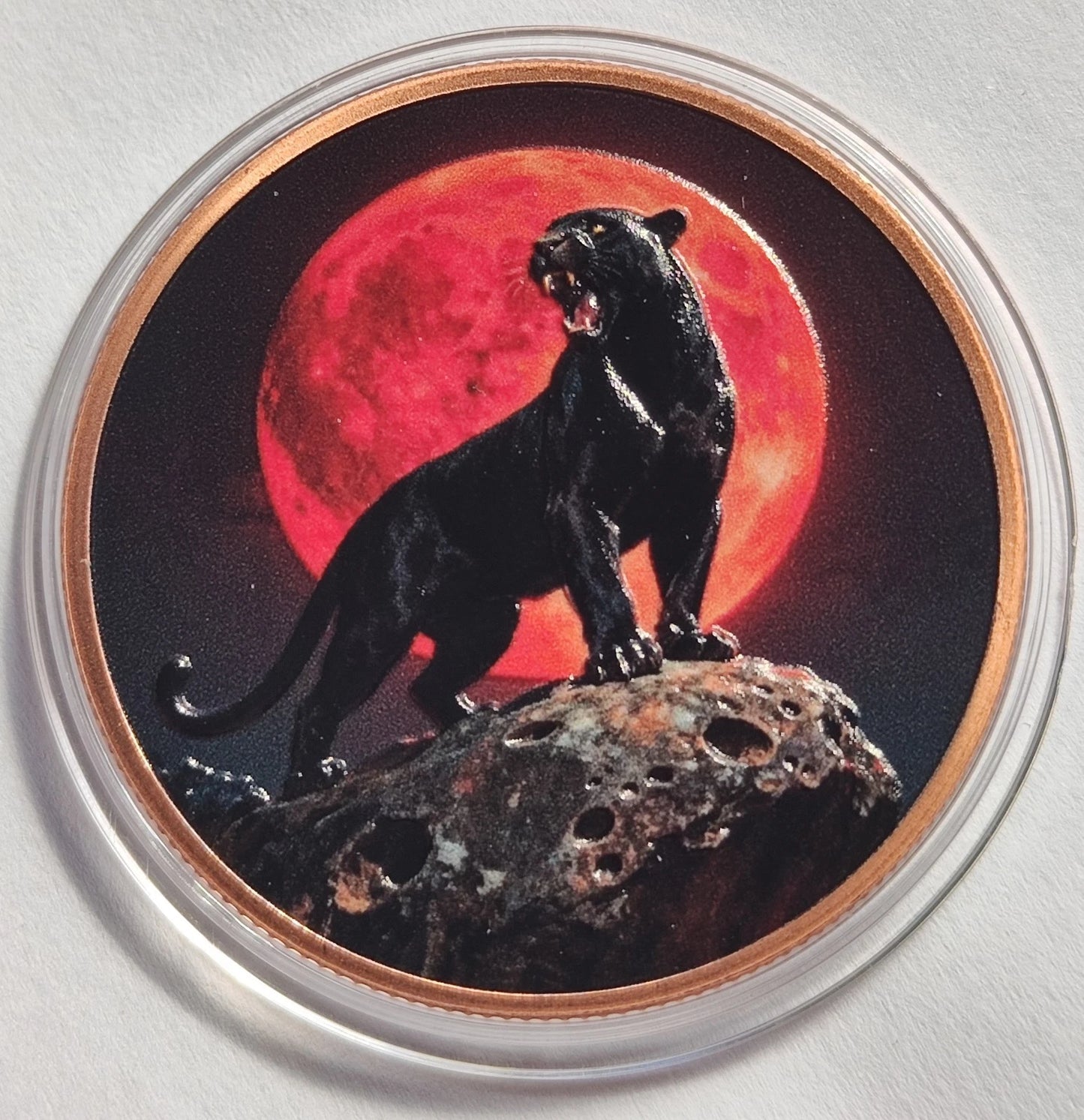 1 UNZE 999 KUPFER - SCHWARZER PANTHER - HIGH RELIEF - KUPFERBARREN - KOLORIERT