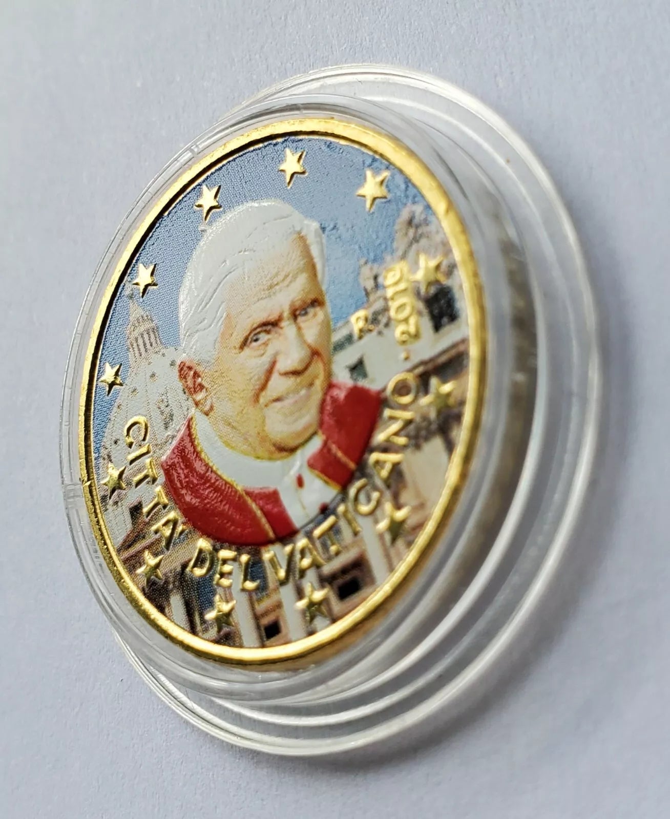 50 EURO CENT MÜNZE - VATIKAN - PAPST BENEDIKT XVI.  - TEILVERGOLDET & KOLORIERT