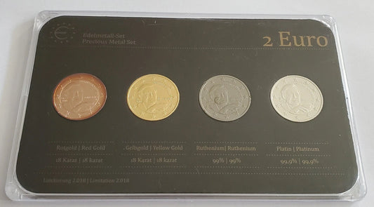 4 x 2 Euro Münzen Set - BRD - Helmut Schmidt 2018 - Platin / Rotgold / Ruthenium / Gold
