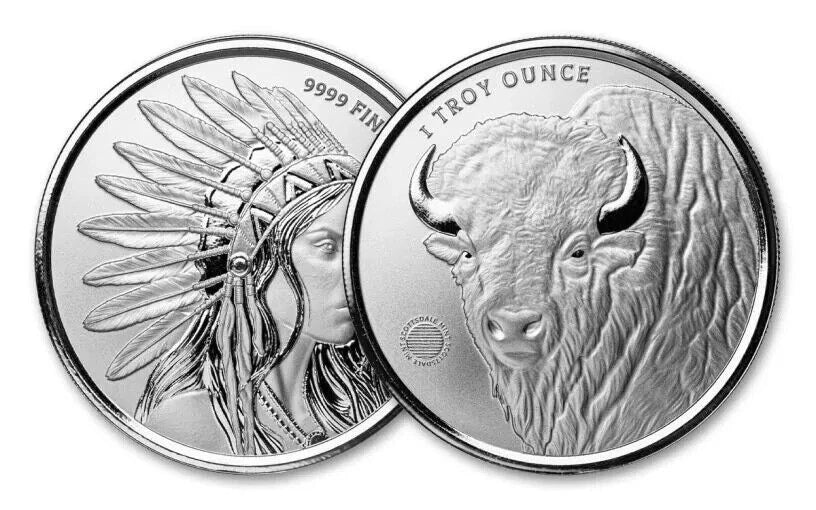 1 UNZE SILBER - INDIANERIN / BUFFALO - SILBERMEDAILLE