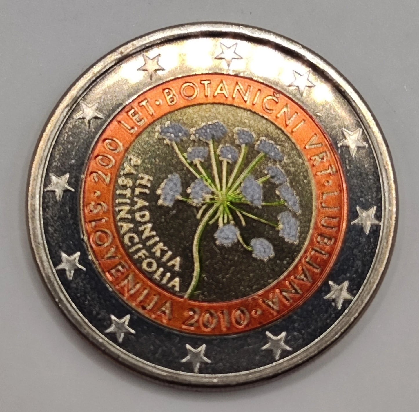 2 Euro Münze - Slowenien - Botanischer Garten 2010 - koloriert