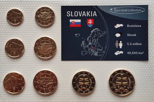 Euro KMS Kursmünzensatz - Slowakei - komplett Satz - vergoldet