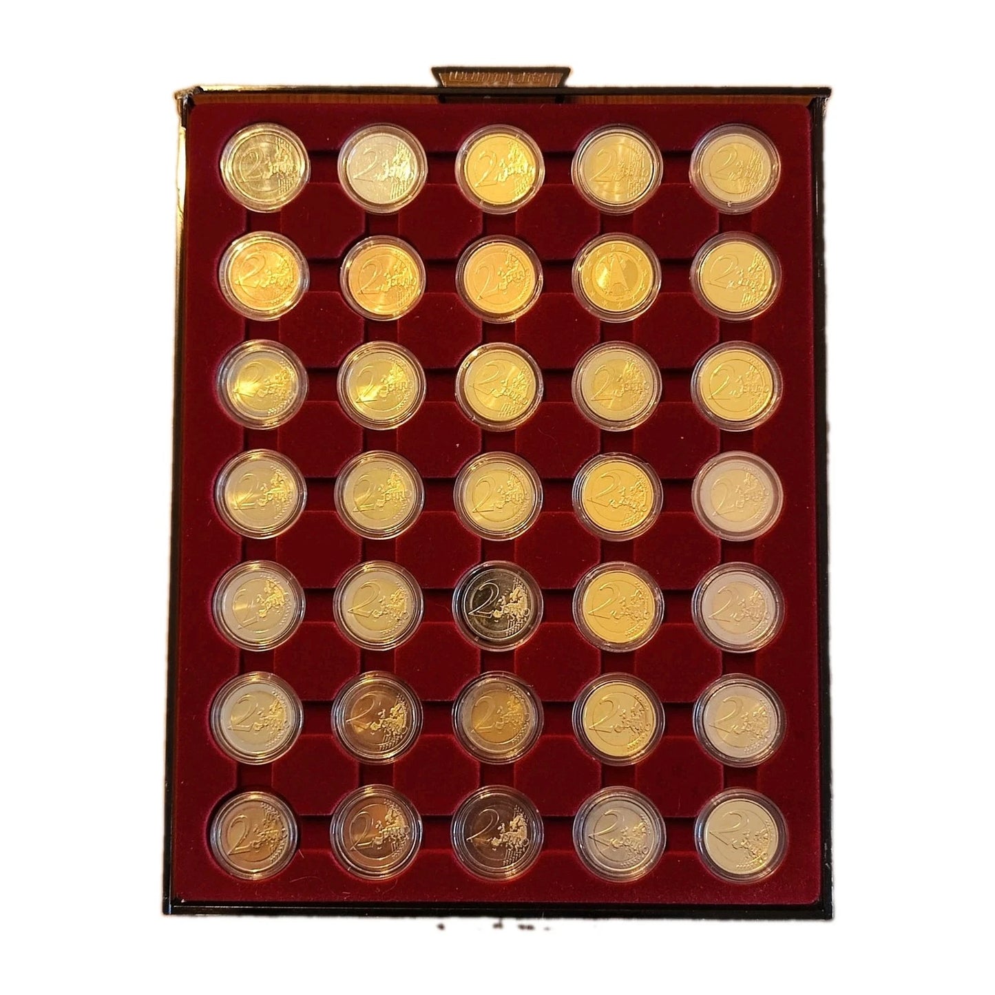 35 x 2 Euro Münze Sammlung mit Etui - diverse Motive / Europa - koloriert & vergoldet