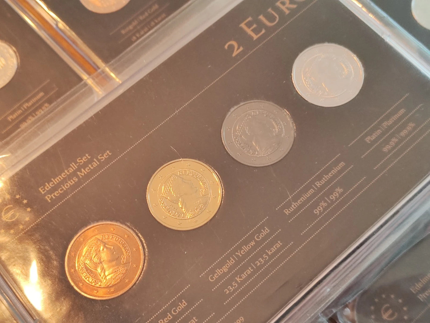 12 x 4 x 2 Euro Münzen Set - Europa Ausgaben - Platin / Rotgold / Ruthenium / Gold
