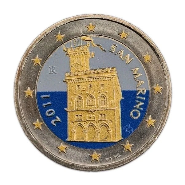 2 Euro Münze - San Marino - Regierungspalast 2011 - koloriert & Teilvergoldet