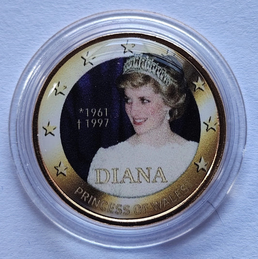 2 Euro - Diana / Princess of Wales - koloriert & vergoldet