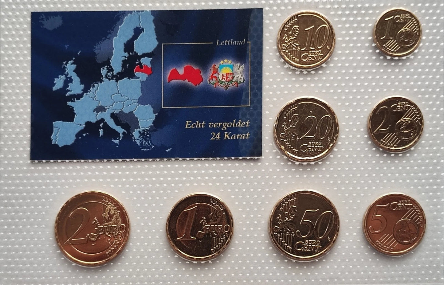 Euro KMS Kursmünzensatz - Lettland - komplett Satz - vergoldet