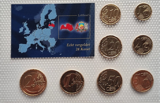 Euro KMS Kursmünzensatz - Lettland - komplett Satz - vergoldet