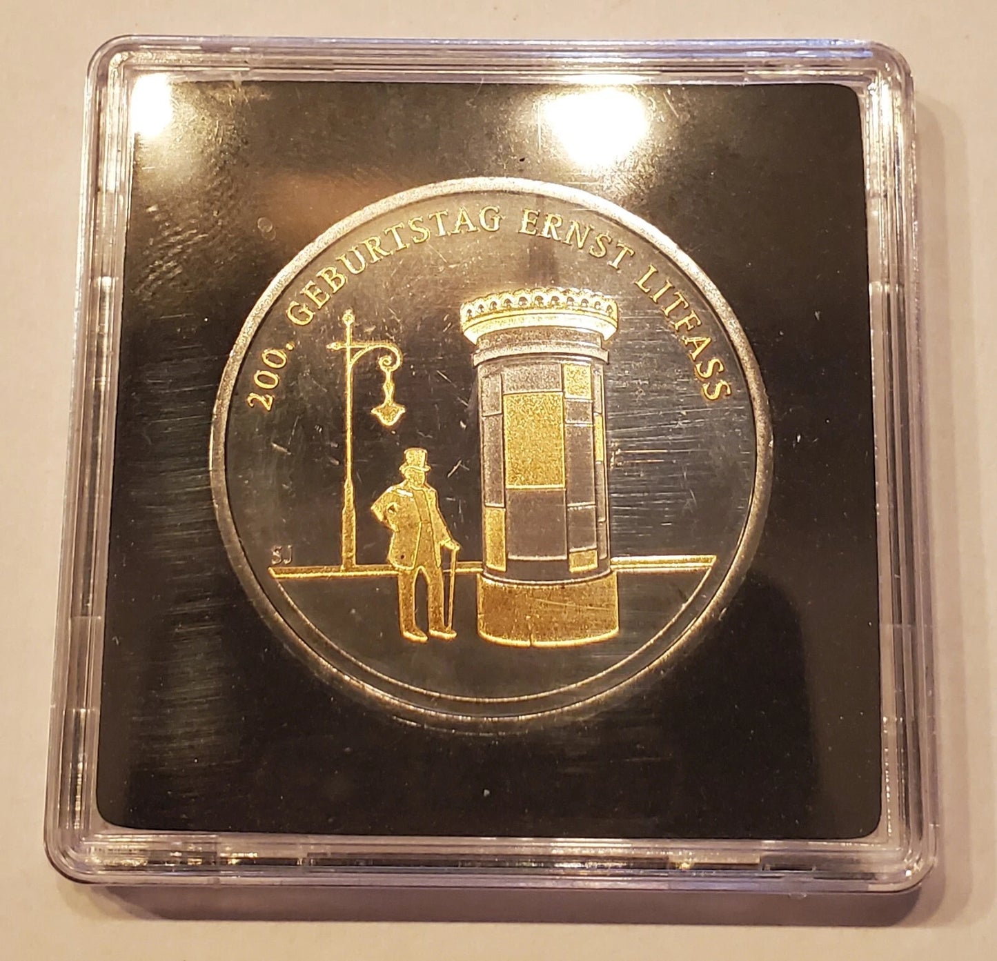 20 Euro Silbermünze - BRD - 200. Geburtstag Ernst Litfaß 2016 - mit Ruthenium & Gold veredelt