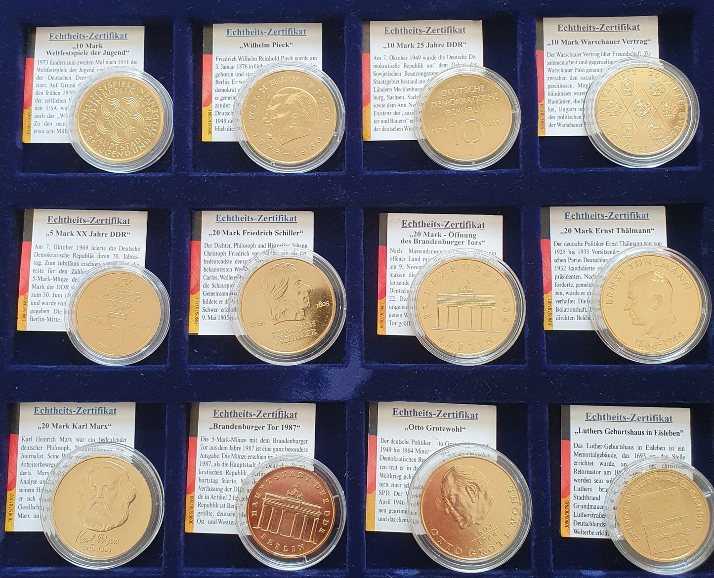 52 DDR Mark Münzen - 24 Karat Gold vergoldet