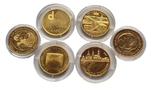 6 x 10 Euro Silbermünze - BRD - diverse Jahre - 24 Karat vergoldet