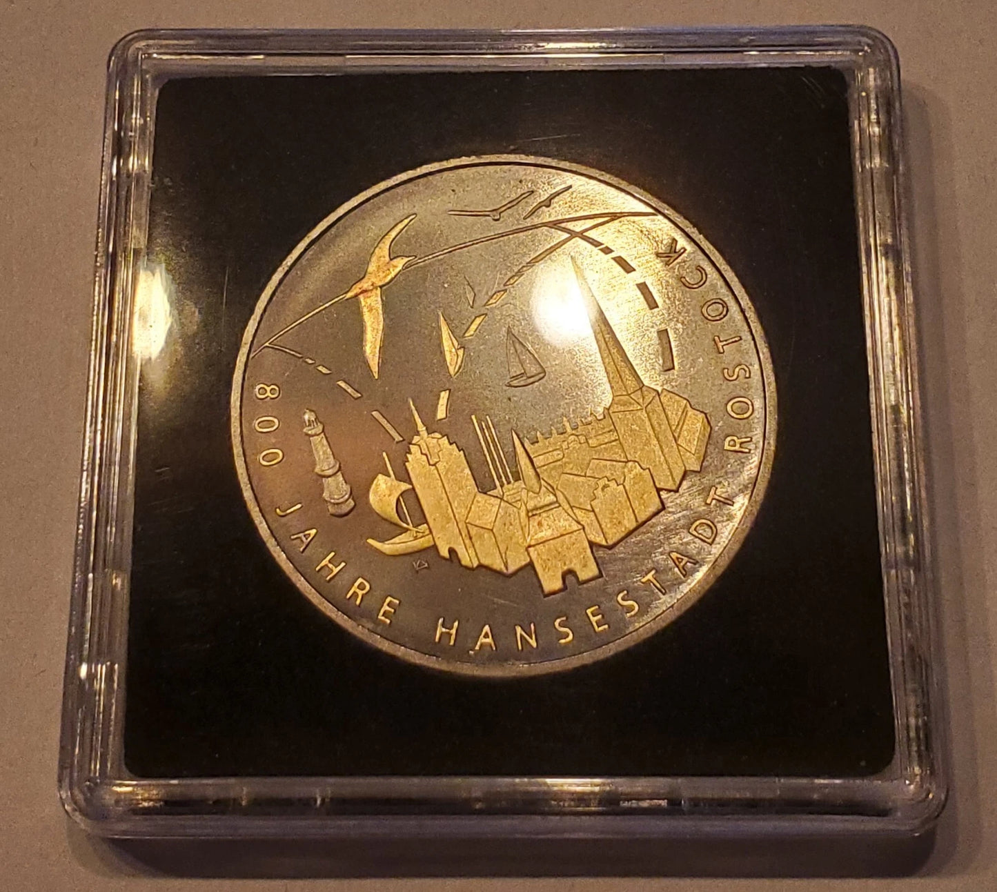 20 Euro Silbermünze - BRD - 800 Jahre Hansestadt Rostock 2018 - mit Ruthenium & Gold veredelt