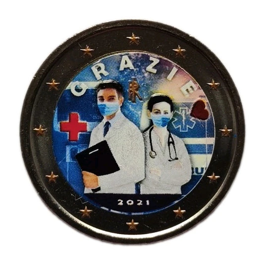 2 EURO MÜNZE - CORONA VIRUS / PANDEMIE - KOLORIERT