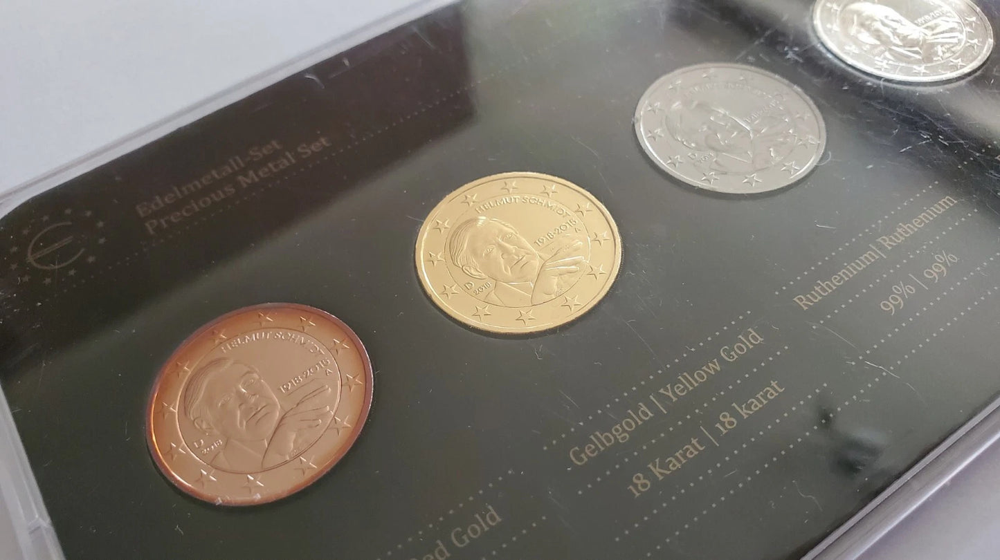 4 x 2 Euro Münzen Set - BRD - Helmut Schmidt 2018 - Platin / Rotgold / Ruthenium / Gold