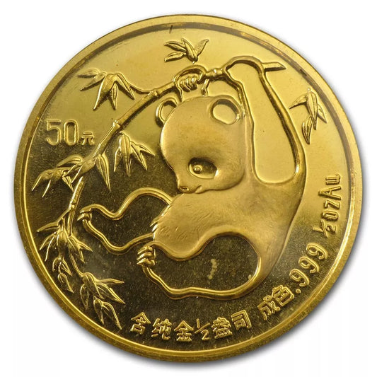 1/2 UNZE 999 GOLD - CHINA PANDA BÄR 1985 - GOLDMÜNZE