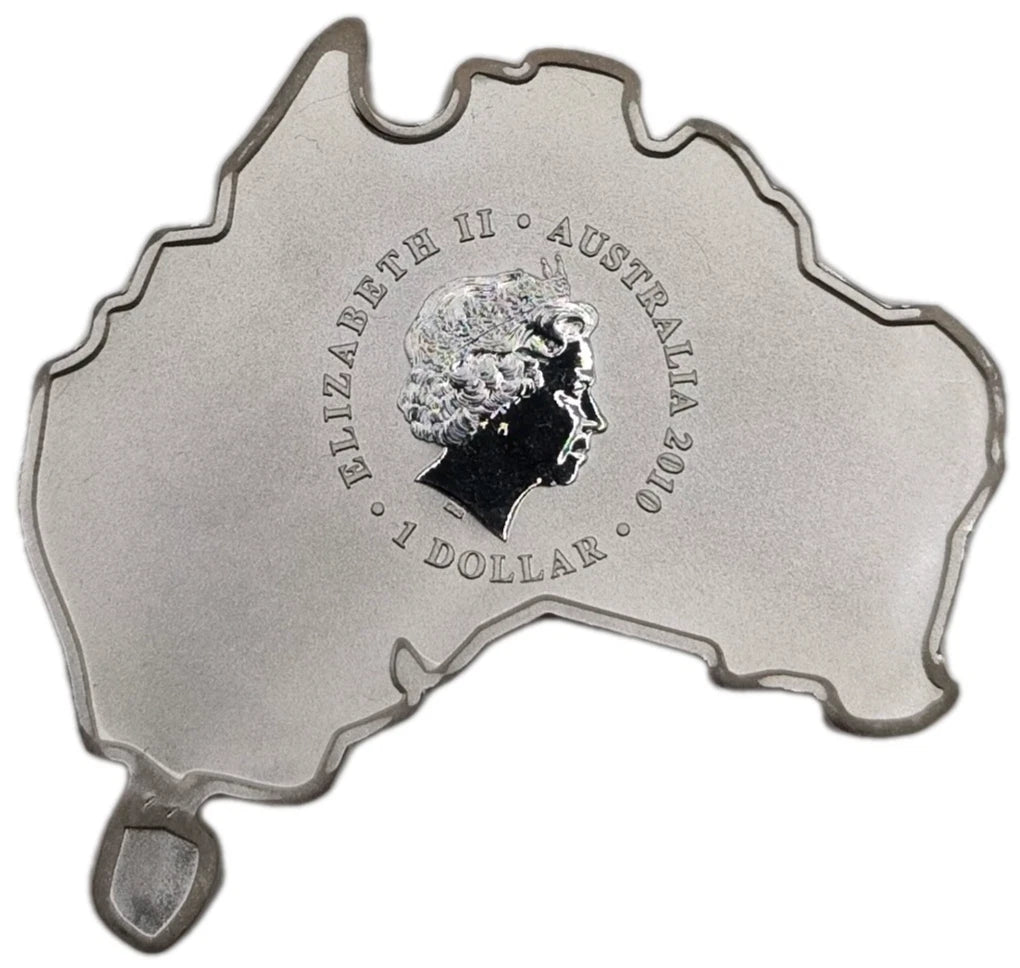 1 UNZE 999 SILBER - KOOKABURRA 2010 / EXPO / KARTE VON AUSTRALIEN - KOLORIERT - SILBERMÜNZE