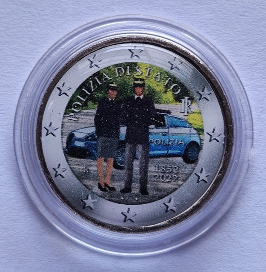 2 Euro Münze - Italien - 170 Jahre Polizia di Stato 2022 - koloriert