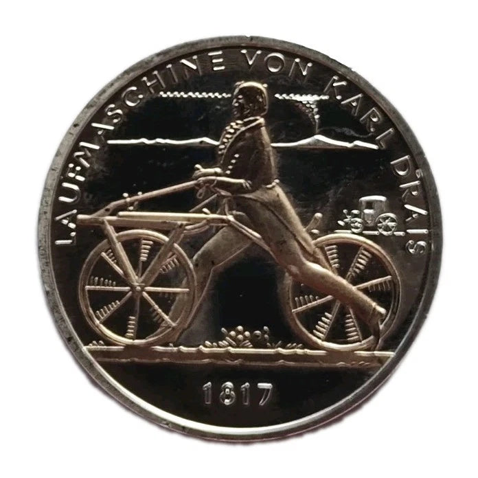 20 Euro Silbermünze - BRD - Laufmaschine von Karl Drais 2017 - teilvergoldet