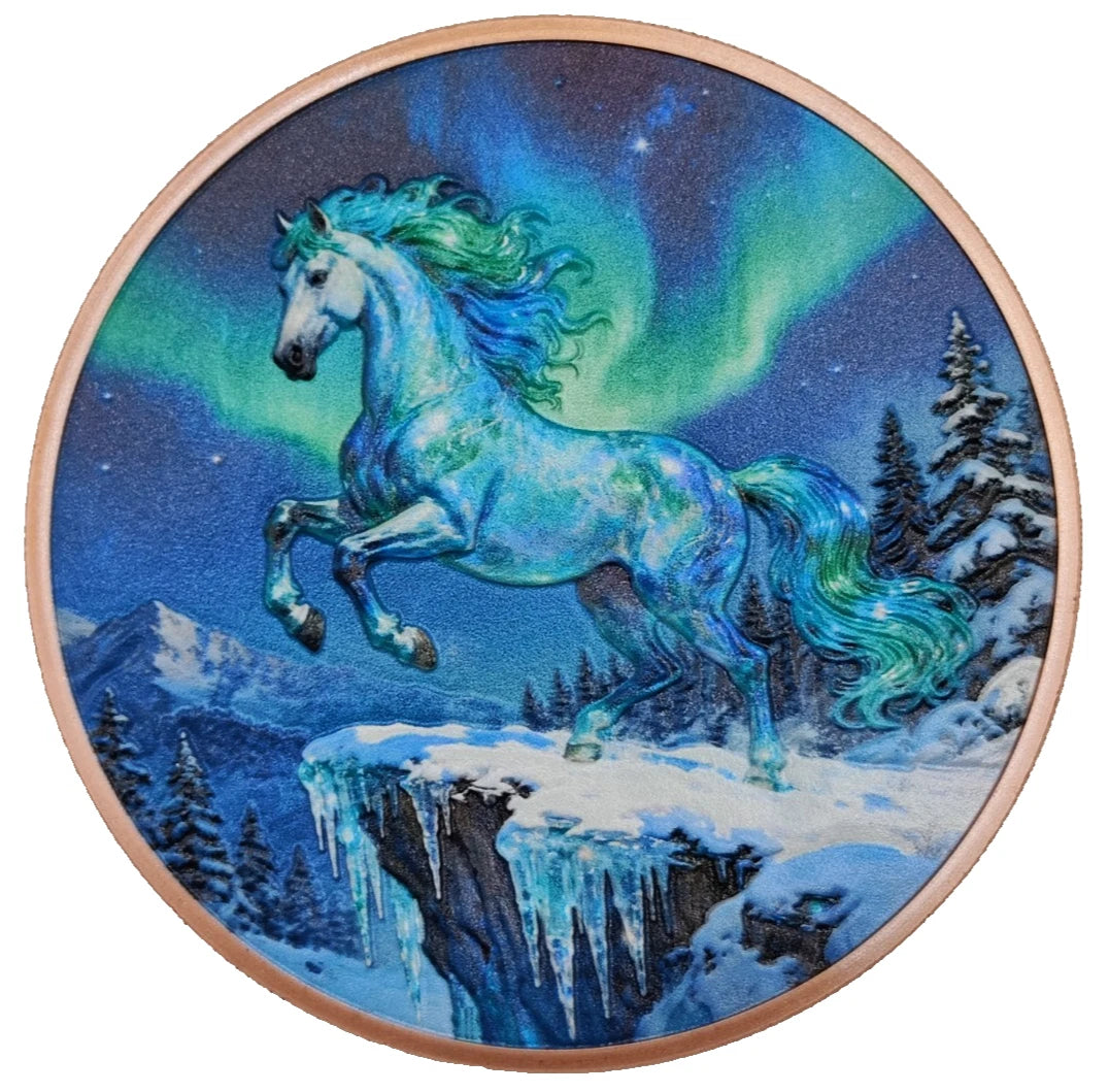 5 UNZEN 999 KUPFER - LUNAR PFERD - HIGH RELIEF - KUPFERBARREN - KOLORIERT