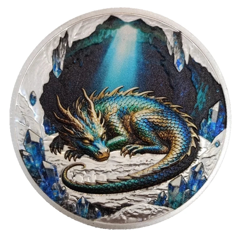 1 UNZE 999 KUPFER - DRACHE - HIGH RELIEF - KUPFERBARREN - KOLORIERT & VERSILBERT