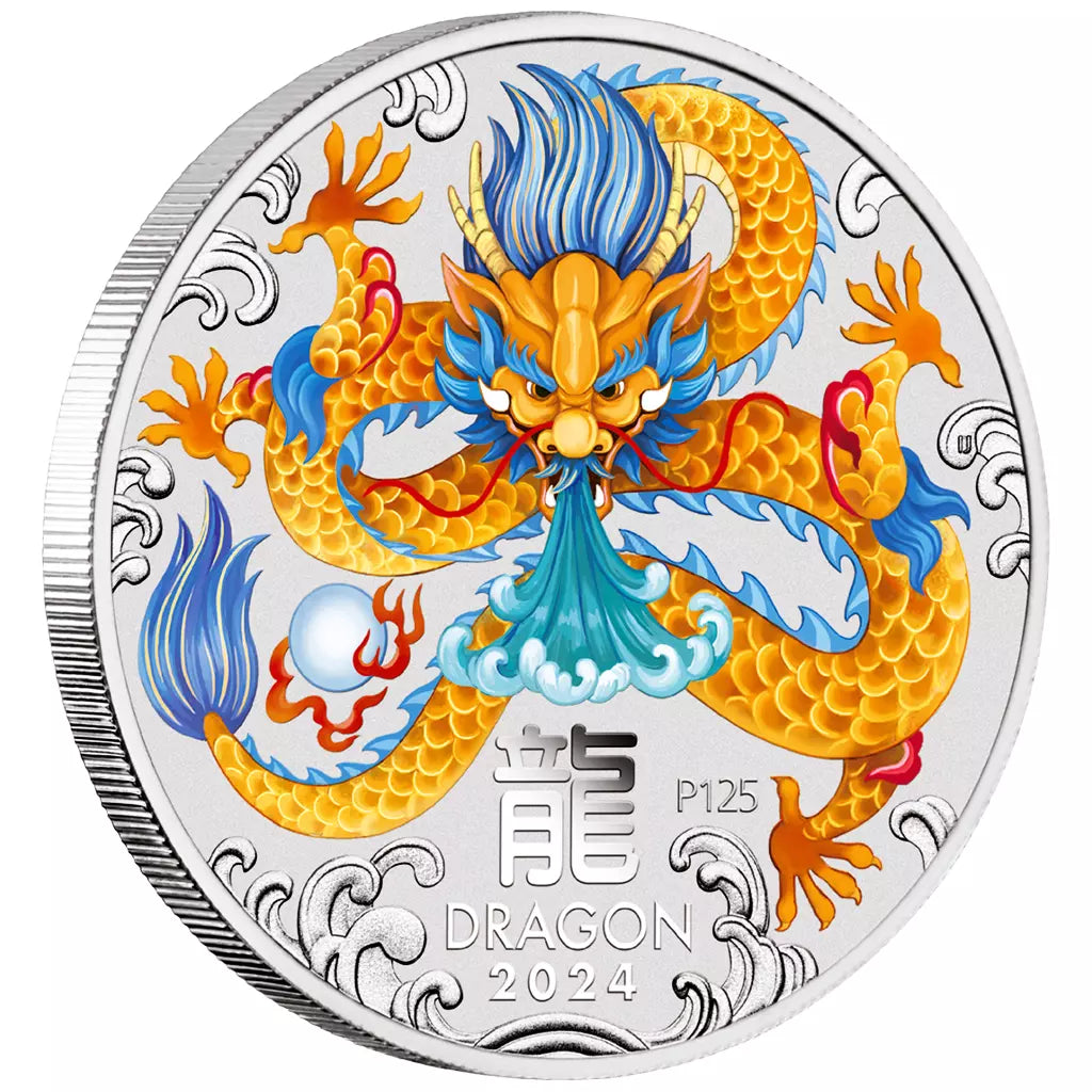 1 KILO SILBER - LUNAR DRACHE 2024 - KOLORIERT - SILBERMÜNZE