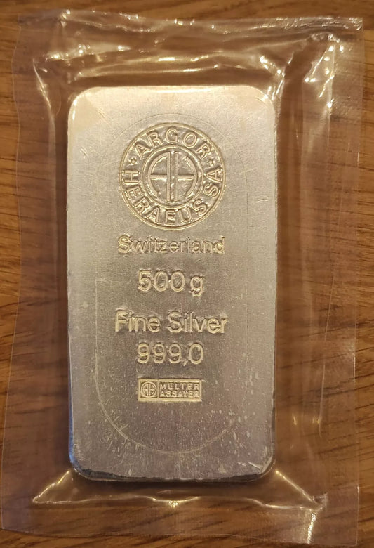 500 GRAMM SILBER - HERAEUS - SCHWEIZ - SILBERBARREN