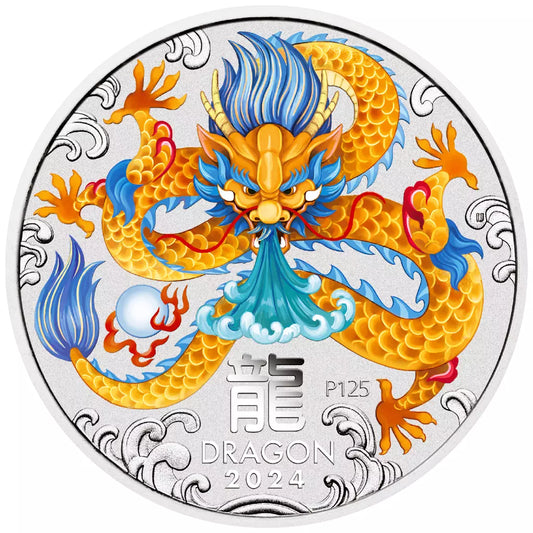 1 KILO SILBER - LUNAR DRACHE 2024 - KOLORIERT - SILBERMÜNZE