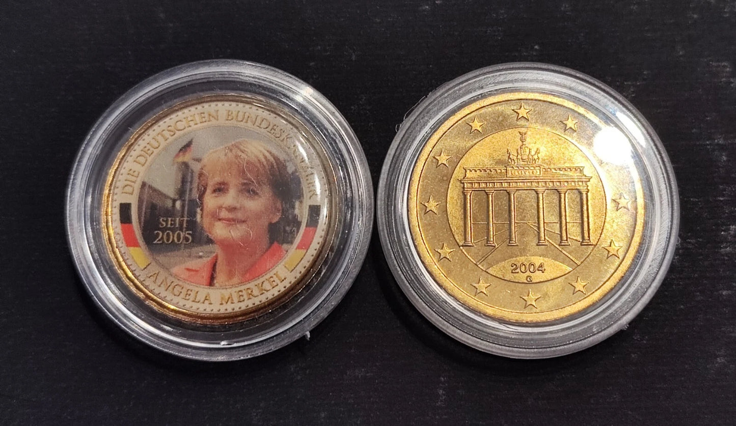 27 x 50 Cent Euro Münzen Set - BRD - Bundeskanzler & Bundespräsidenten - koloriert & vergoldet
