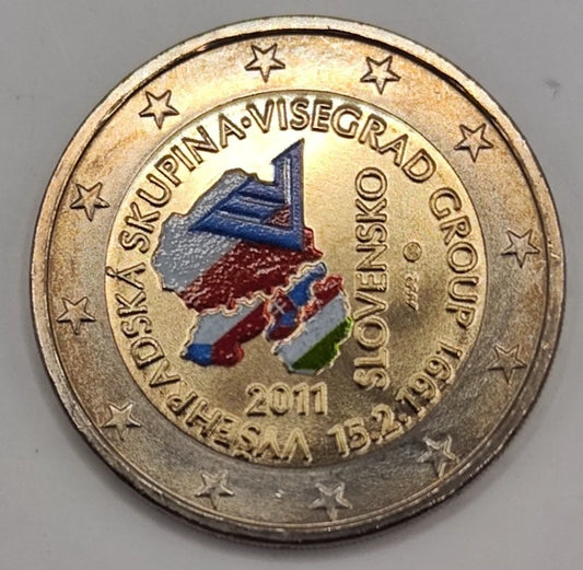 2 Euro Münze - Slowakei - 20 Jahre Visegrad Gruppe 2011 - koloriert