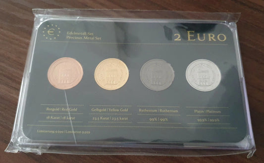 4 x 2 Euro Münzen Set - San Marino 2011 & 2012 - Platin / Rotgold / Ruthenium / Gold