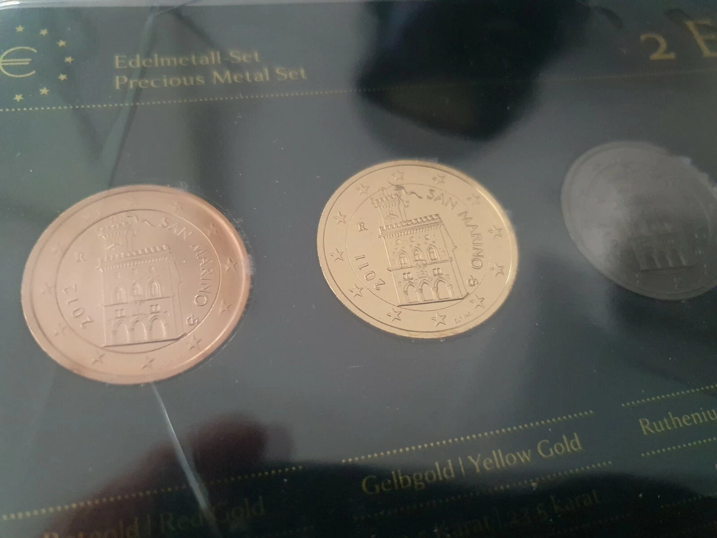 4 x 2 Euro Münzen Set - San Marino 2011 & 2012 - Silber / Platin / Rotgold / Ruthenium / Gold