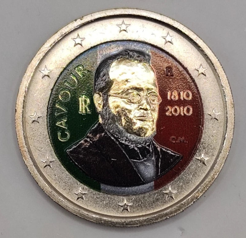 2 Euro Münze - Italien - 200. Geburtstag Camillo Benso Graf von Cavour 2010 - koloriert