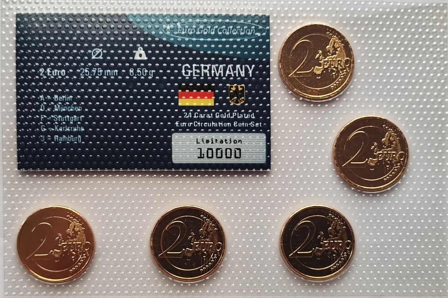 5 x 2 Euro Münze - BRD - Kölner Dom 2011 - komplett Satz ADFGJ - vergoldet