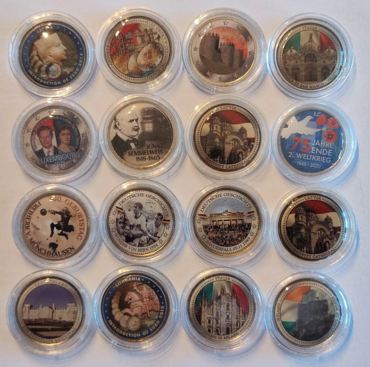 16 x 2 Euro Münzen - Sammlung - schöne Motive - koloriert