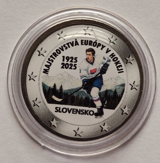 2 Euro Münze - Slowakei - Eishockey-EM 2025 - koloriert