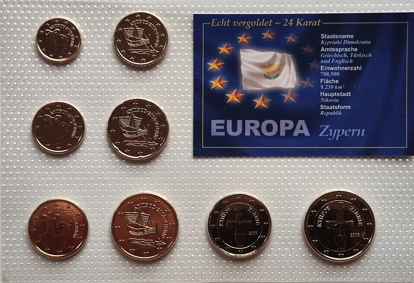 Euro KMS Kursmünzensatz - Zypern - komplett Satz - vergoldet