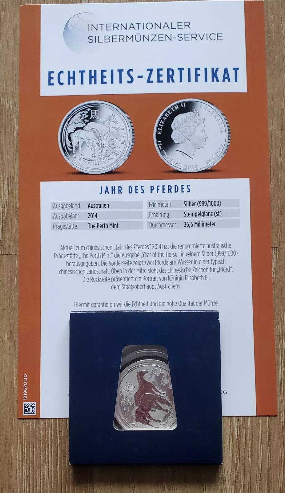 1/2 UNZE SILBER - LUNAR PFERD 2014 - SILBERMÜNZE