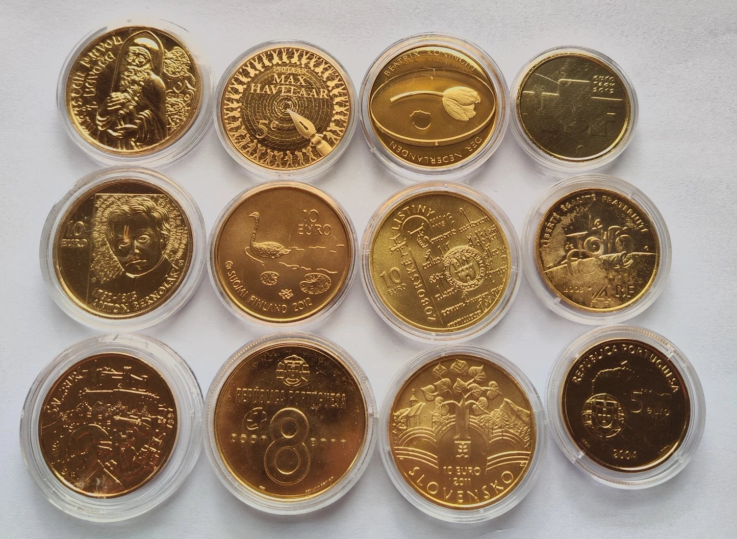 Diverse Euro Silbermünzen - Europa - 24 Karat vergoldet - schöne Sammlung