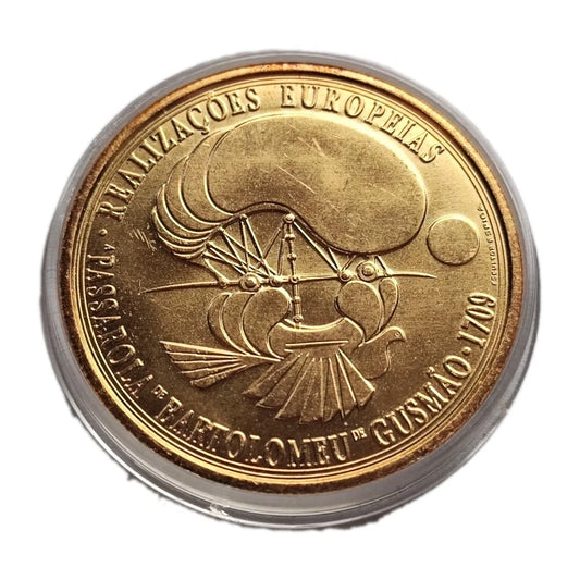 8 Euro Münze - Portugal - Frühe fliegende Erfindung - Passarola von Bartolomeu de Gusmão 2007 - 24 Karat vergoldet