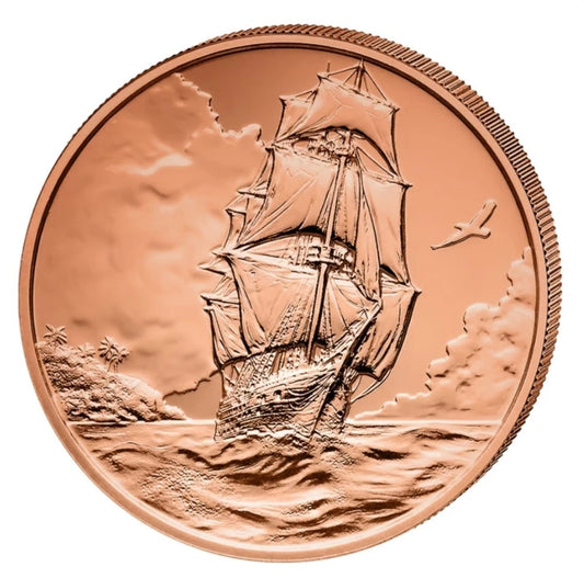 1 UNZE KUPFER - SEGELSCHIFF / SCHIFF - KUPFERBARREN - MÜNZE