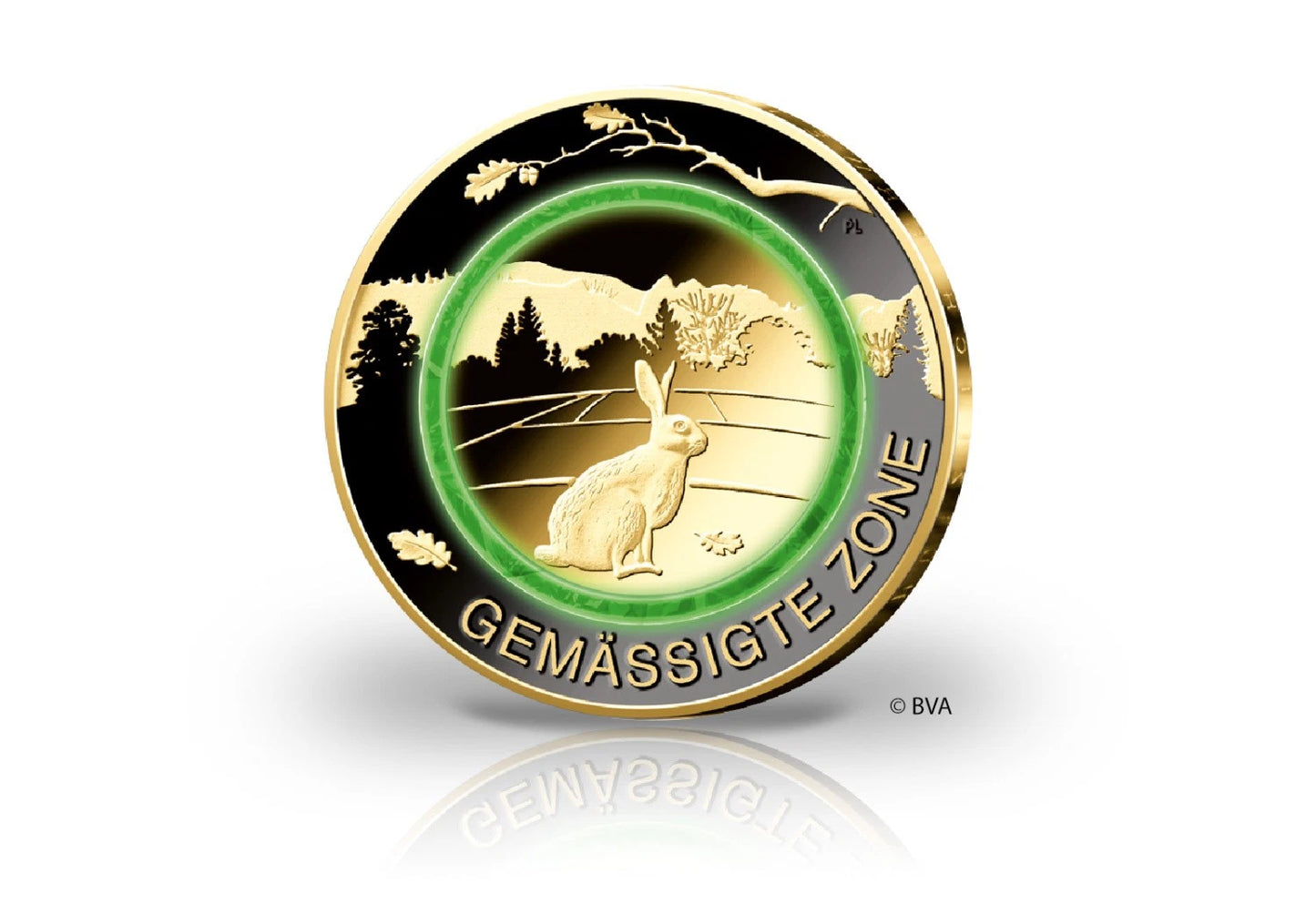 5 Euro Münze - Gemässigte Zone 2019 - Polymerring - mit Rhodium und Gold veredelt