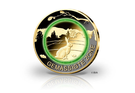 5 Euro Münze - Gemässigte Zone 2019 - Polymerring - mit Rhodium und Gold veredelt